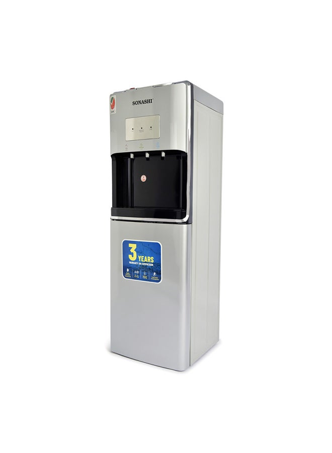 SONASHI - 3 Tap Free Standing Water Dispenser - with Bottom Loading | 3 Taps (Hot, Cold, and Normal) with Asbeila COmpressor | Stainless Steel Water Tank | LED Light Indicator | Water Dispenser SWD-56 Silver - Image 1