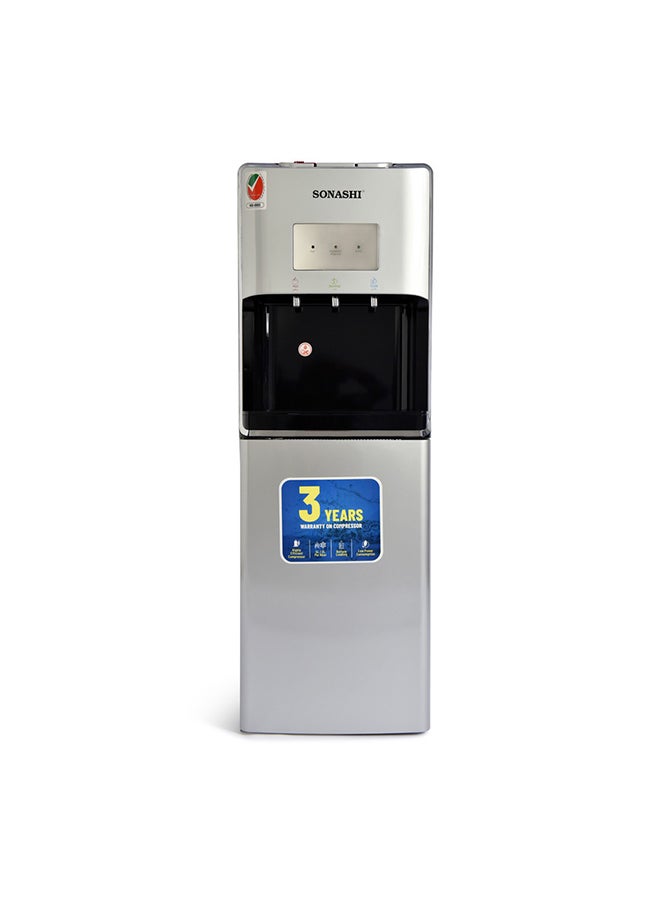 3 Tap Free Standing Water Dispenser - with Bottom Loading | 3 Taps (Hot, Cold, and Normal) with Asbeila COmpressor | Stainless Steel Water Tank | LED Light Indicator | Water Dispenser SWD-56 Silver 