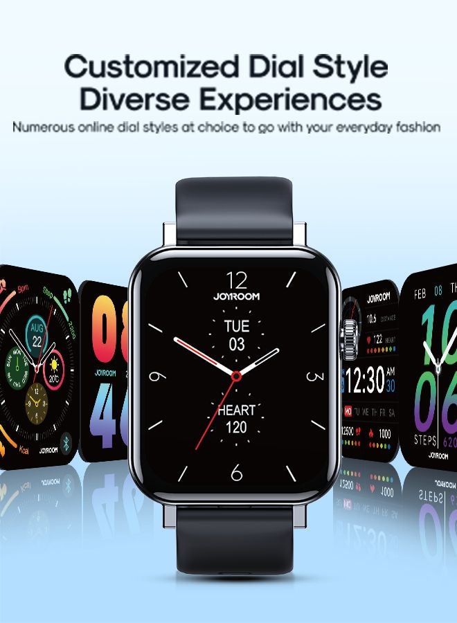 JOYROOM - 300mAh JR-FT5 Fit-Life Smart Watch Can Make and Answer Calls 1.83-inch HD Screen 80 Sports Modes Fitness Monitor Health Monitor Monitor Blood Oxygen Blood Pressure Heart Rate Pressure Sleep Monitoring Message Reminder Smart Watch Suitable for Men Women Smart Watch Compatible with Apple Android Phone Black - Image 1