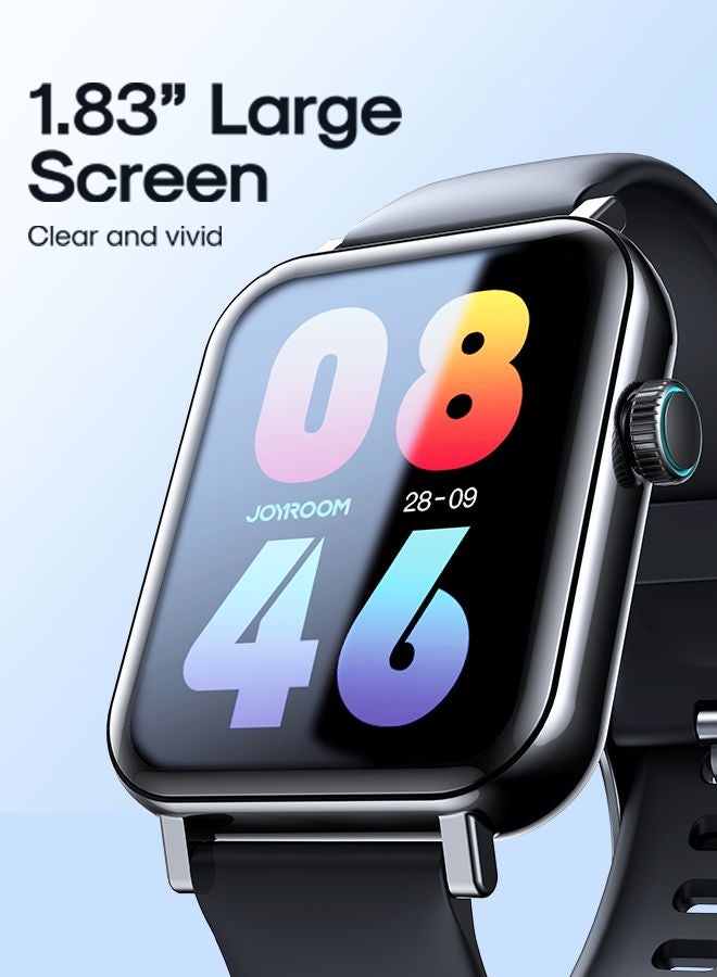 JOYROOM - 300mAh JR-FT5 Fit-Life Smart Watch Can Make and Answer Calls 1.83-inch HD Screen 80 Sports Modes Fitness Monitor Health Monitor Monitor Blood Oxygen Blood Pressure Heart Rate Pressure Sleep Monitoring Message Reminder Smart Watch Suitable for Men Women Smart Watch Compatible with Apple Android Phone Black - Image 1