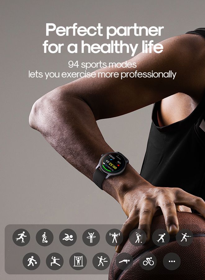 JOYROOM - Classic Series Smart Watch Can Make and Answer Calls Fitness Tracker Heart Rate Sleep Quality Monitor Round Smart Watch IP68 Waterproof Watch Compatible with iPhone Android Phone Men Women Dark Grey - Image 1