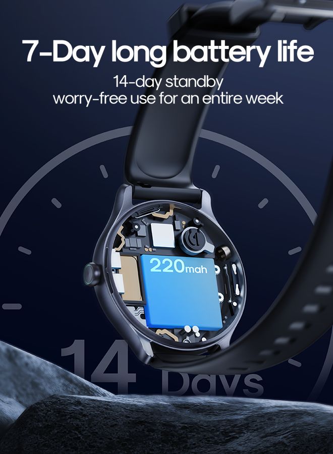 JOYROOM - Classic Series Smart Watch Can Make and Answer Calls Fitness Tracker Heart Rate Sleep Quality Monitor Round Smart Watch IP68 Waterproof Watch Compatible with iPhone Android Phone Men Women Dark Grey - Image 1