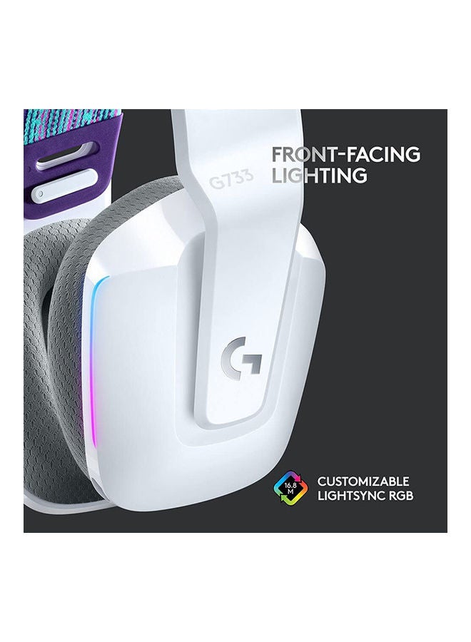 لوجيتيك سماعة الألعاب اللاسلكية Logitech G733 LIGHTSPEED مع عصابة رأس للتعليق، LIGHTSYNC RGB، تقنية ميكروفون Blue VO!CE ومحركات صوت PRO-G، خفيفة الوزن، عمر بطارية 29 ساعة، نطاق 20 مترًا - أبيض  - Image 4