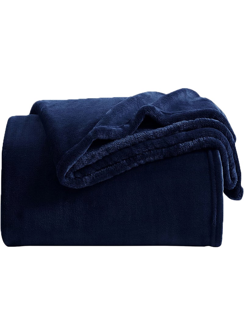 Noon East - Lightweight Summer Blanket King Size 310 GSM Extra Soft Fleece All Season Blanket Bed And Sofa Throw Dark Blue 220 x 230cm - Image 1