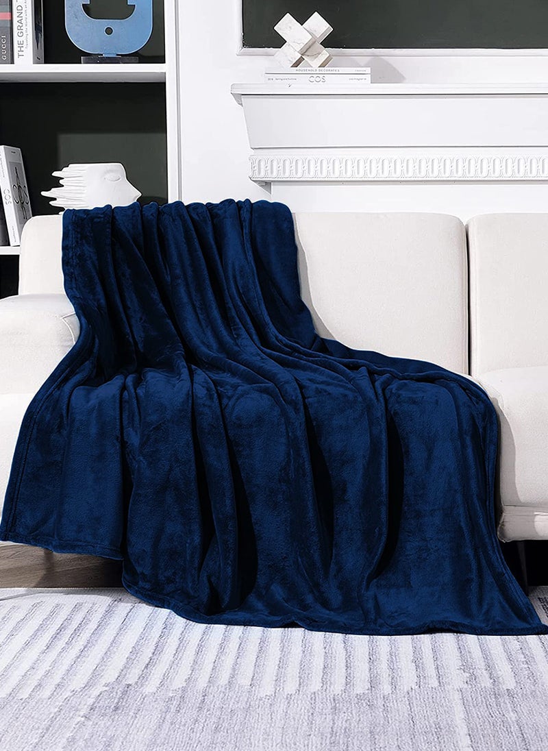 Noon East - Lightweight Summer Blanket King Size 310 GSM Extra Soft Fleece All Season Blanket Bed And Sofa Throw Dark Blue 220 x 230cm - Image 1