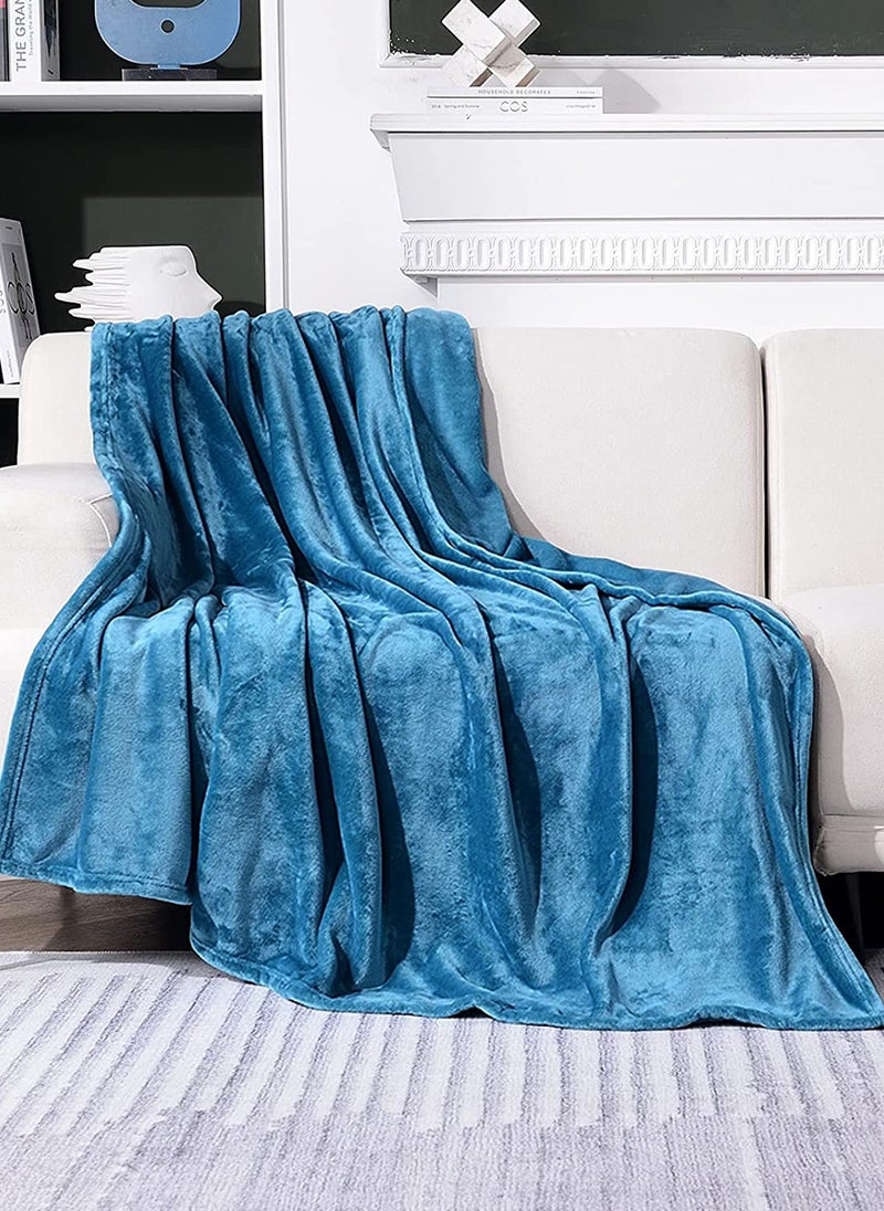 Noon East - Lightweight Summer Blanket Queen Size 310 GSM Extra Soft Fleece All Season Blanket And Sofa Throw Blue 150 x 200cm - Image 1