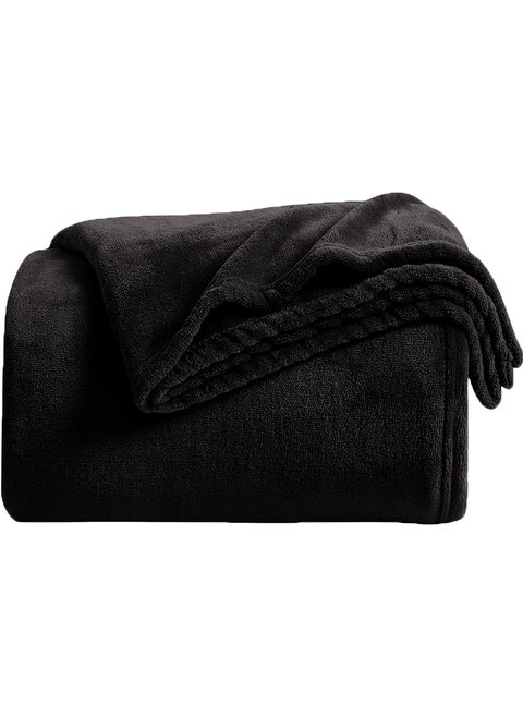 Lightweight Summer Blanket King Size 310 GSM Extra Soft Fleece All Season Blanket Bed And Sofa Throw Black 220 x 230cm