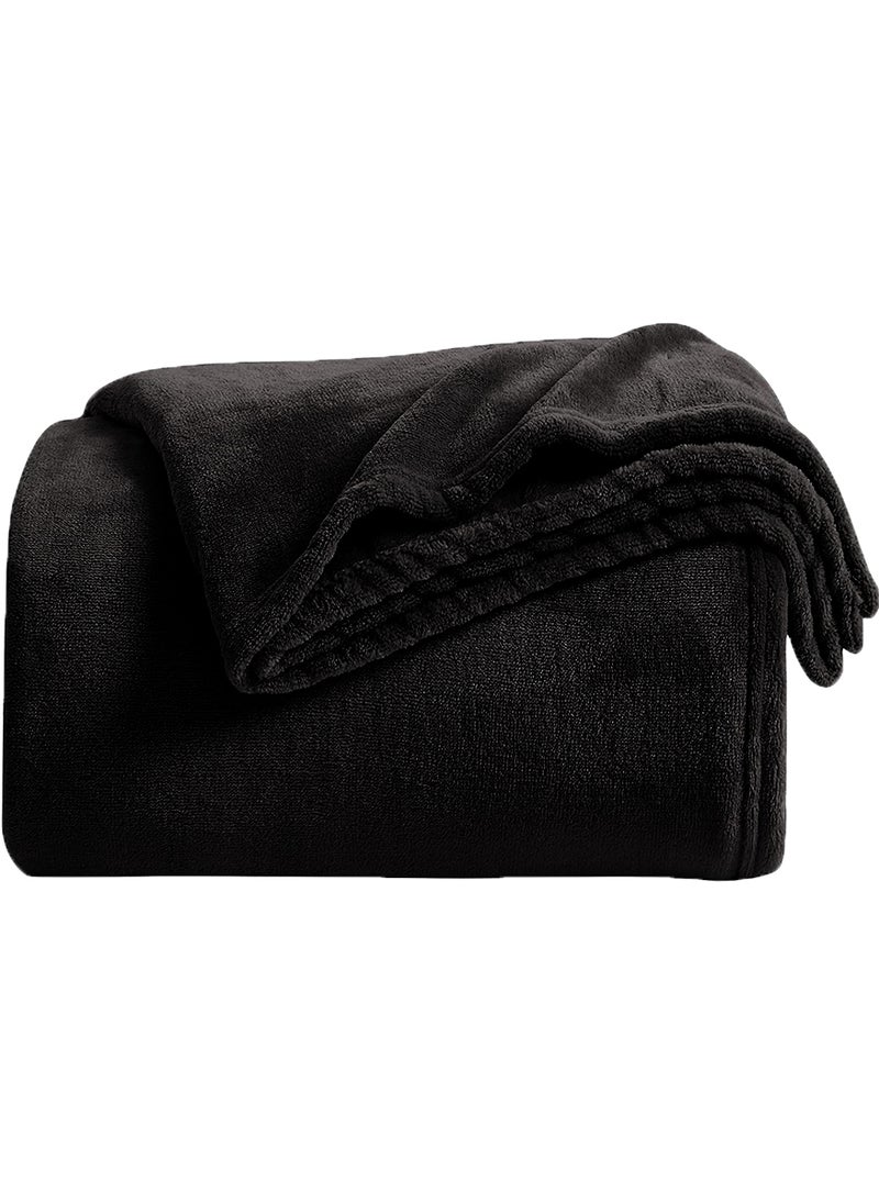 Noon East - Lightweight Summer Blanket King Size 310 GSM Extra Soft Fleece All Season Blanket Bed And Sofa Throw Black 220 x 230cm - Image 1