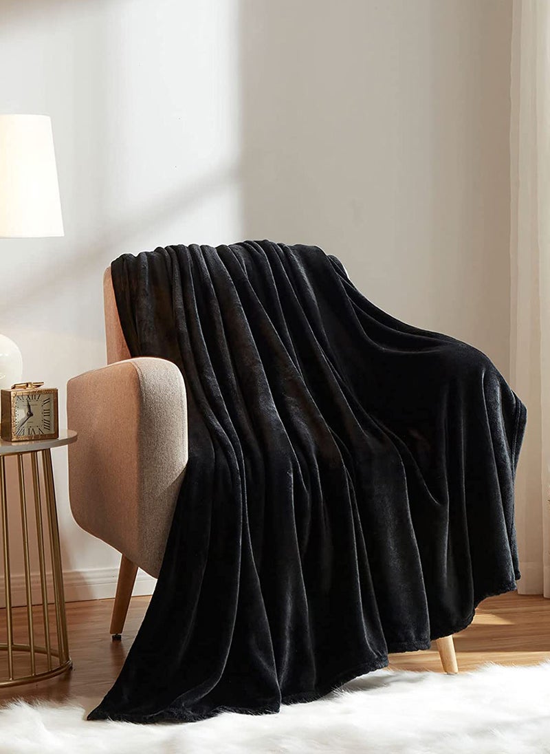 Noon East - Lightweight Summer Blanket King Size 310 GSM Extra Soft Fleece All Season Blanket Bed And Sofa Throw Black 220 x 230cm - Image 1