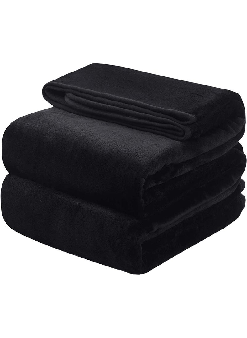 Noon East - Lightweight Summer Blanket King Size 310 GSM Extra Soft Fleece All Season Blanket Bed And Sofa Throw Black 220 x 230cm - Image 1