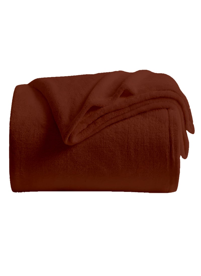 Noon East - Lightweight Summer Blanket King Polyester Size 310 GSM Extra Soft Fleece All Season Blanket Bed And Sofa Throw Brown 220 x 230cm - Image 1