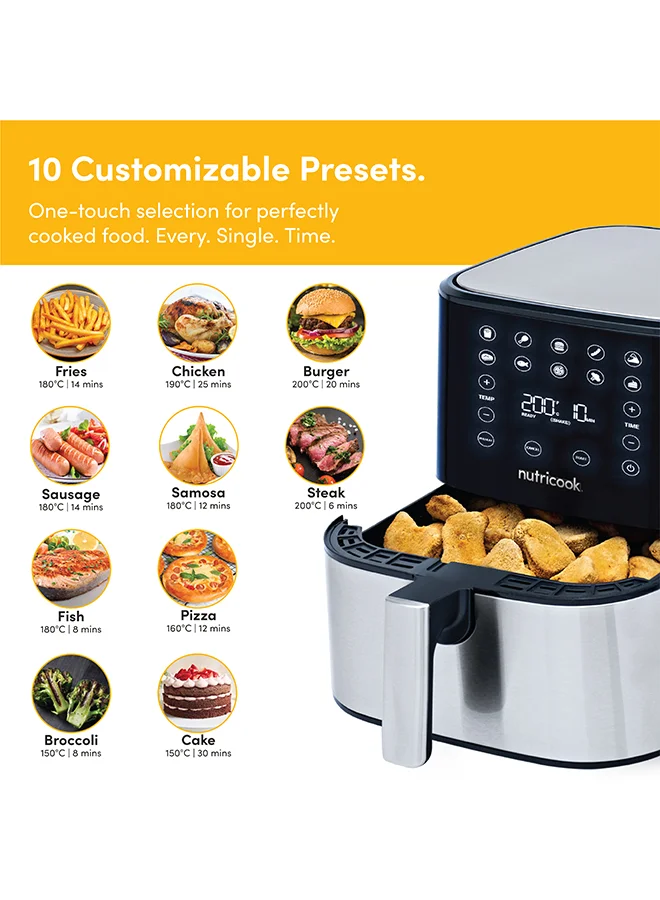 nutricook Digital Air Fryer 2, 5.5 L Capacity, Stainless Steel Cavity, 10 Presets Programs With Built-In Preheat Function, 2 Years Warranty
