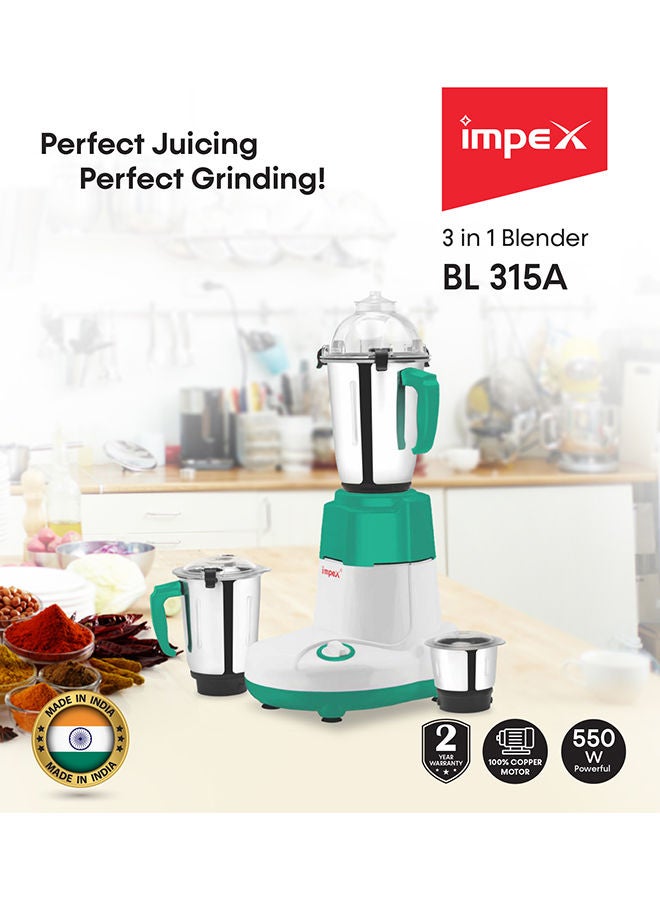 Impex - 3 In 1 Mixer Grinder Blender 550.0 W BL 315A Green/White - Image 1