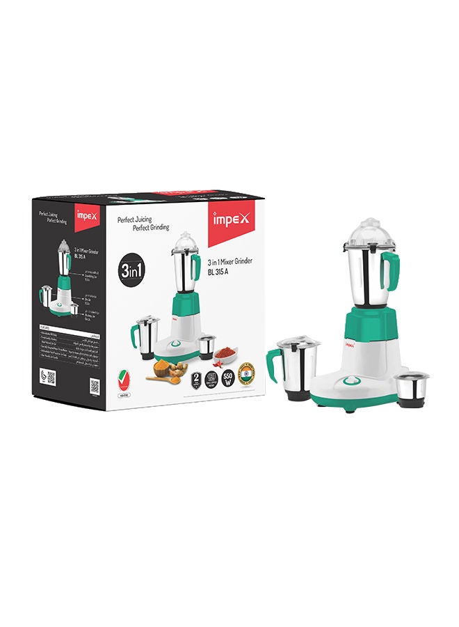 Impex - 3 In 1 Mixer Grinder Blender 550.0 W BL 315A Green/White - Image 1