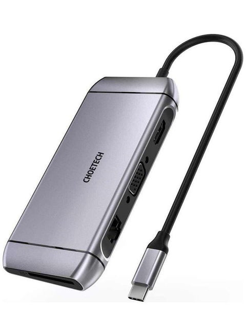 محول 9 في 1 متعدّد المنافذ بمنفذ USB-C لجهاز أبل ماك بوك والأجهزة المتوافقة مع منفذ Type-C رمادي