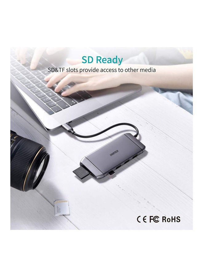 محول 9 في 1 متعدّد المنافذ بمنفذ USB-C لجهاز أبل ماك بوك والأجهزة المتوافقة مع منفذ Type-C رمادي