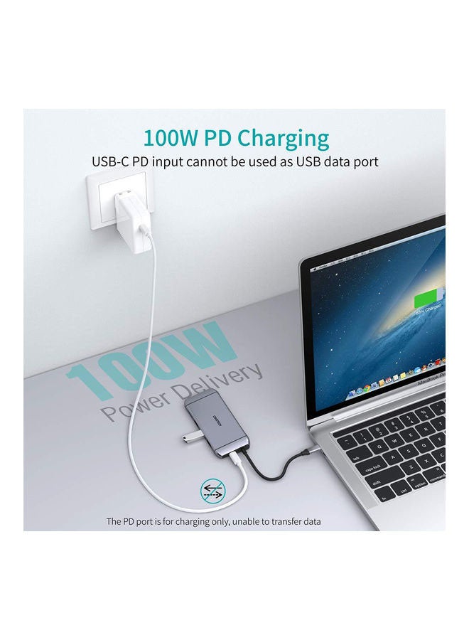 محول 9 في 1 متعدّد المنافذ بمنفذ USB-C لجهاز أبل ماك بوك والأجهزة المتوافقة مع منفذ Type-C رمادي