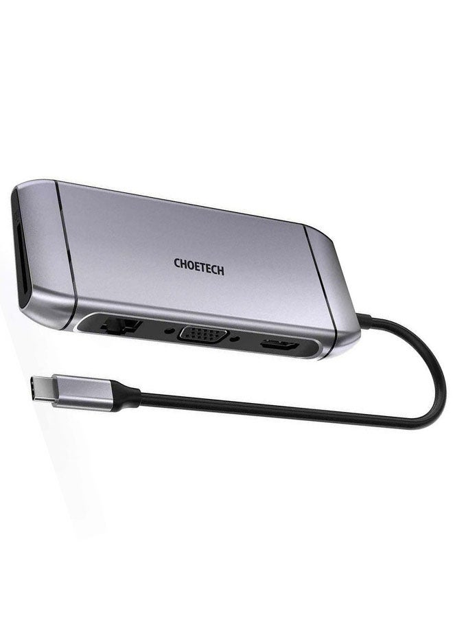محول 9 في 1 متعدّد المنافذ بمنفذ USB-C لجهاز أبل ماك بوك والأجهزة المتوافقة مع منفذ Type-C رمادي