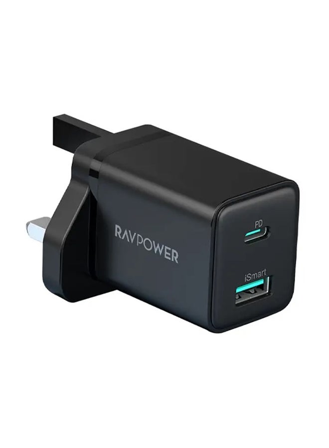 RAVPOWER MFi Certified Dual Ports Wall Charger With Type C To Lightning Charging Cable Black  - Image 3