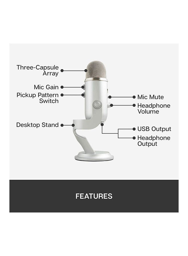 Logitech Yeti Premium Multi-Pattern USB Microphone - Silver - Image 3