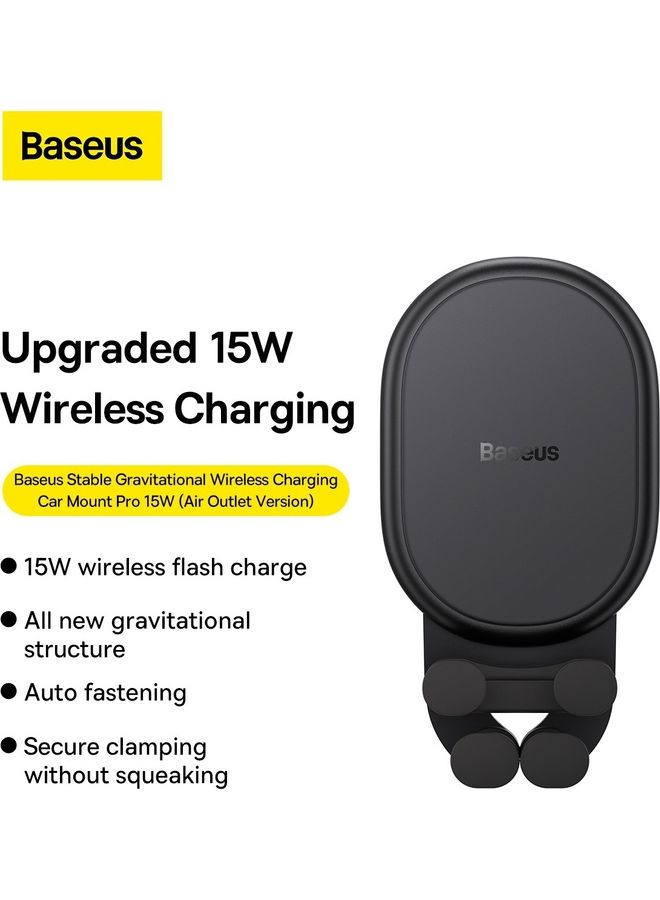 Baseus Wireless Car Charger Mount, Gravity Type 15W Max Qi Fast Charging Car Air Vent Applicable for iPhone 14, 13, 12, 11, X and 8 Series Samsung, Huawei, Xiaomi Black - Image 2