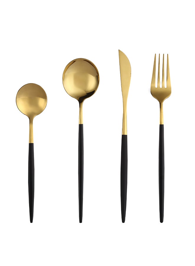 Sunhome - 4-Piece Stainless Steel Dinnerware Fork,Spoon And Knife Cutlery Set Gold/Black - Image 1
