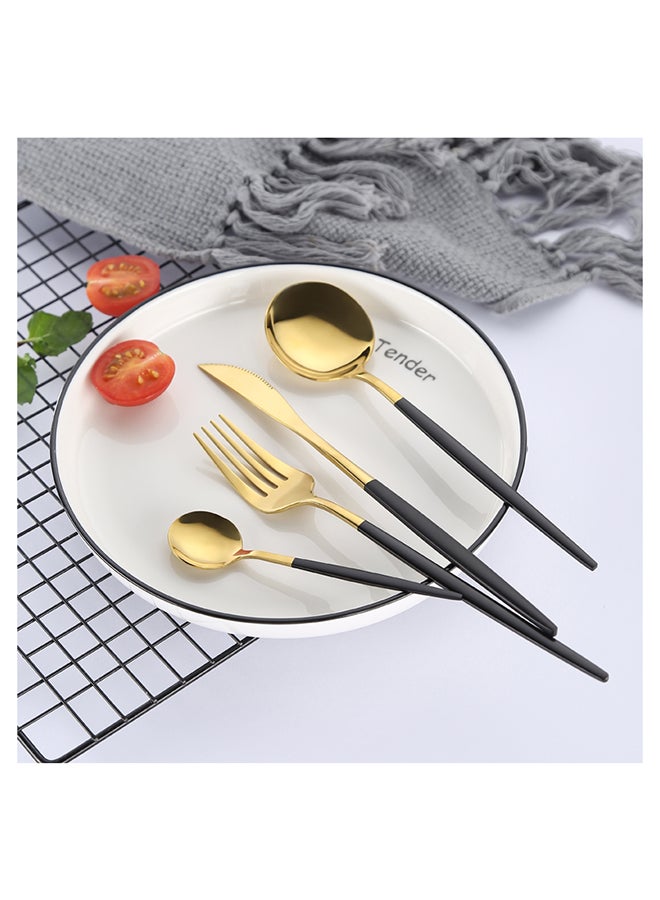Sunhome - 4-Piece Stainless Steel Dinnerware Fork,Spoon And Knife Cutlery Set Gold/Black - Image 1