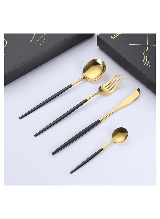 Sunhome - 4-Piece Stainless Steel Dinnerware Fork,Spoon And Knife Cutlery Set Gold/Black - Image 1