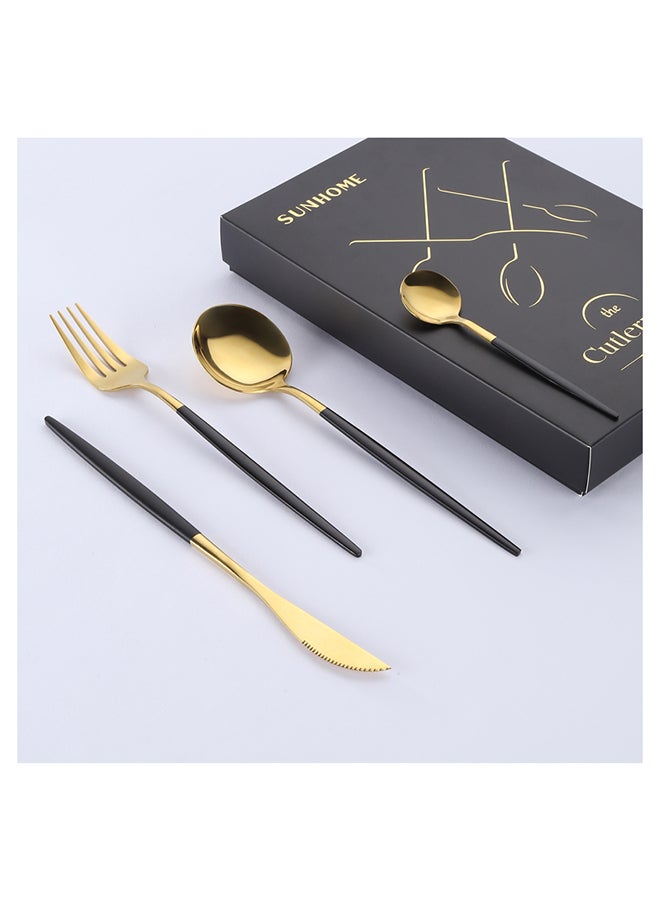 Sunhome - 4-Piece Stainless Steel Dinnerware Fork,Spoon And Knife Cutlery Set Gold/Black - Image 1