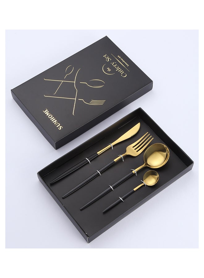 Sunhome - 4-Piece Stainless Steel Dinnerware Fork,Spoon And Knife Cutlery Set Gold/Black - Image 1