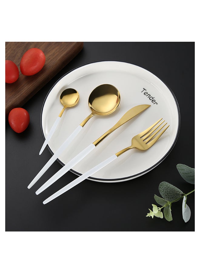 Sunhome 4-Piece Stainless Steel Cutlery Set White/Gold 220mm  - Image 3