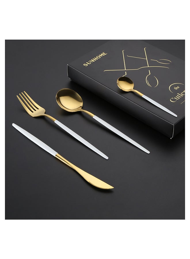 Sunhome 4-Piece Stainless Steel Cutlery Set White/Gold 220mm  - Image 5