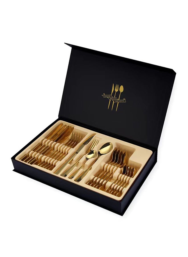 Sunhome - 24-Piece Western Style Eco-Friendly Dishwasher Safe Stainless Steel Cutlery Set 396 Milliliter 39.6x5.5x25.7 Gold - Image 1
