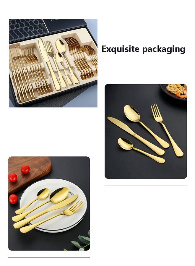 Sunhome - 24-Piece Western Style Eco-Friendly Dishwasher Safe Stainless Steel Cutlery Set 396 Milliliter 39.6x5.5x25.7 Gold - Image 1