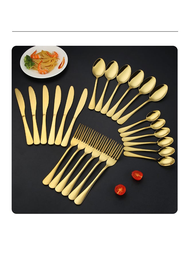 24-Piece Western Style Eco-Friendly Dishwasher Safe Stainless Steel Cutlery Set Gold 