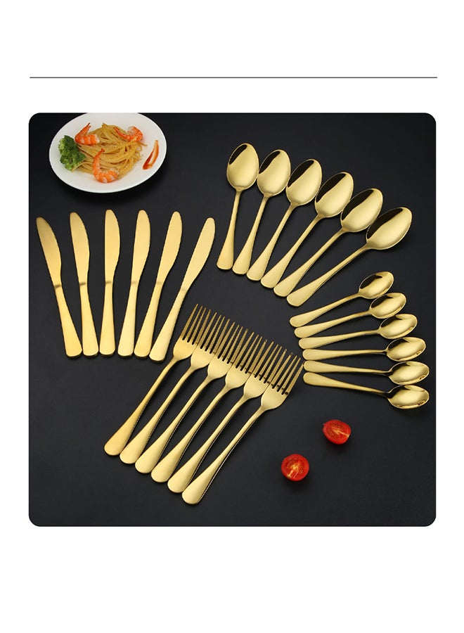 Sunhome - 24-Piece Western Style Eco-Friendly Dishwasher Safe Stainless Steel Cutlery Set 396 Milliliter 39.6x5.5x25.7 Gold - Image 1