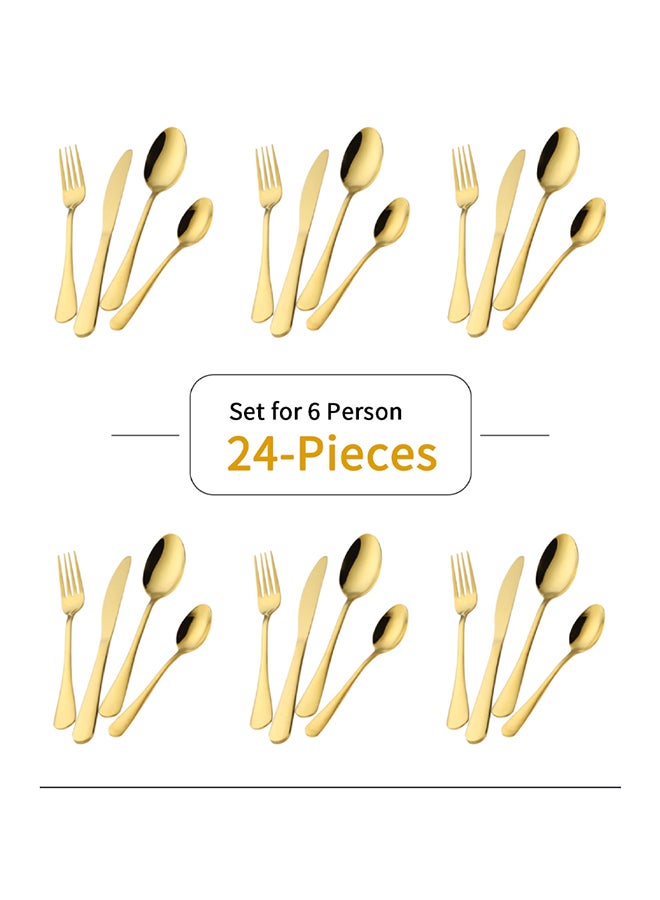Sunhome - 24-Piece Western Style Eco-Friendly Dishwasher Safe Stainless Steel Cutlery Set 396 Milliliter 39.6x5.5x25.7 Gold - Image 1