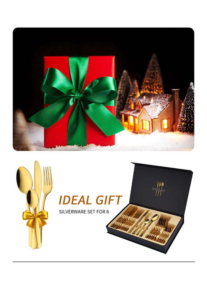 24-Piece Western Style Eco-Friendly Dishwasher Safe Stainless Steel Cutlery Set 396 Milliliter 39.6x5.5x25.7 Gold - https://f.nooncdn.com/p/v1676618124/N42836930A_7.jpg?width=original