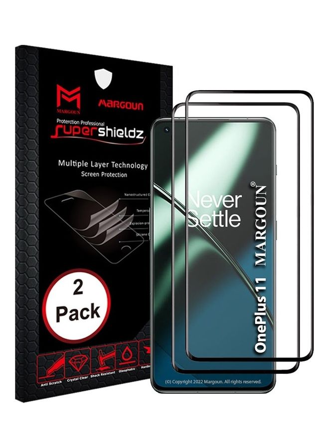 MARGOUN 2Pack for OnePlus 11 Screen Protector Tempered Glass 9H Anti-Scratch Shatterproof HD Curved Edge to Edge Full Coverage Film 6.7 inch Clear/Black - Image 1