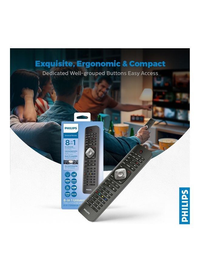 Philips - 8-in-1 Universal Remote Control With Learning Function - Compatible With 2000+ Brands, Easy Setup, Works With TV, DVD, Soundbar - Black - Image 1