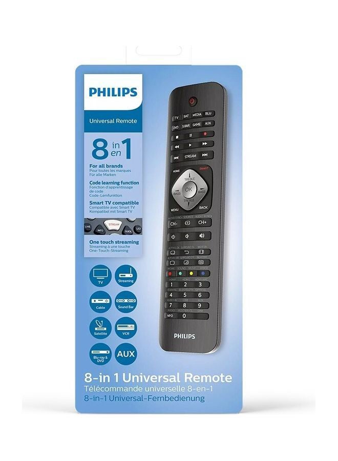 Philips - 8-in-1 Universal Remote Control With Learning Function - Compatible With 2000+ Brands, Easy Setup, Works With TV, DVD, Soundbar - Black - Image 1