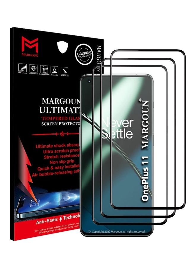 MARGOUN 3Pack for OnePlus 11 Screen Protector Tempered Glass 9H Anti-Scratch Shatterproof HD Curved Edge to Edge Full Coverage Film 6.7 inch Clear/Black - Image 1