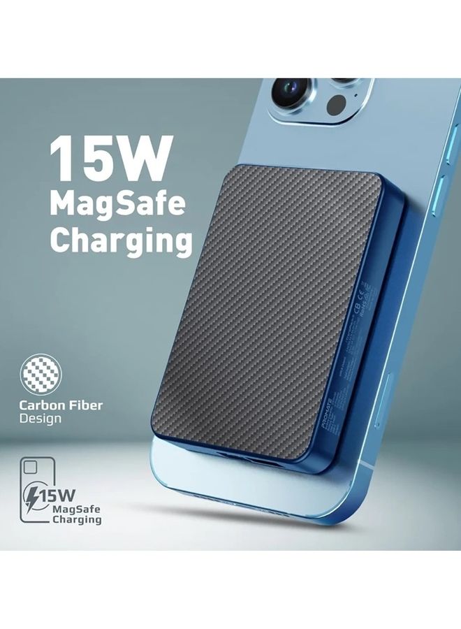 PROMATE - 5000.0 mAh 5000mAh Transparent 15W MagSafe Wireless Charging Power Bank Blue - Image 1