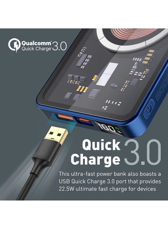 PROMATE - 5000.0 mAh 5000mAh Transparent 15W MagSafe Wireless Charging Power Bank Blue - Image 1