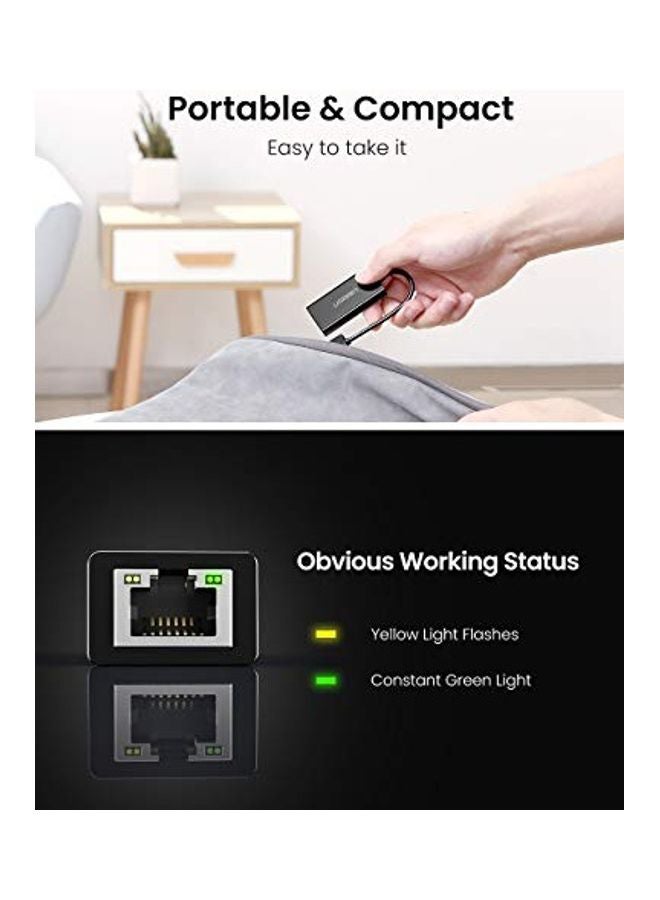 يو جرين - محول إيثرنت سلكي من USB 2.0 إلى RJ45 بسرعة 100/10 ميجابت في الثانية لشبكة LAN أسود - Image 1