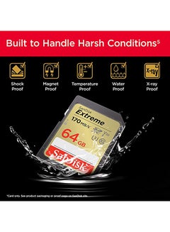 Sandisk 64 GB Extreme SDXC  UHS-I Card Speed up to 170MB/s, shoot 4K UHD video2,  SDSDXV2-064G-GNCIN 64 GB  - Image 3