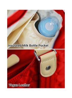 Sunveno Fashion Diaper Tote Bag With Zipped Pocket - Red  - Image 4