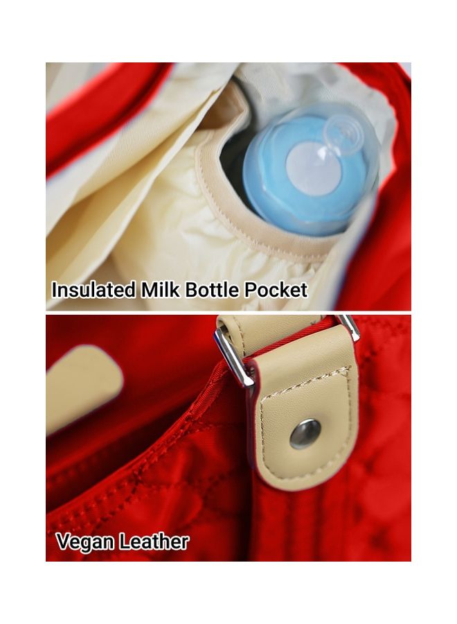 صنفينو Fashion Diaper Tote Bag With Zipped Pocket - Red  - Image 4