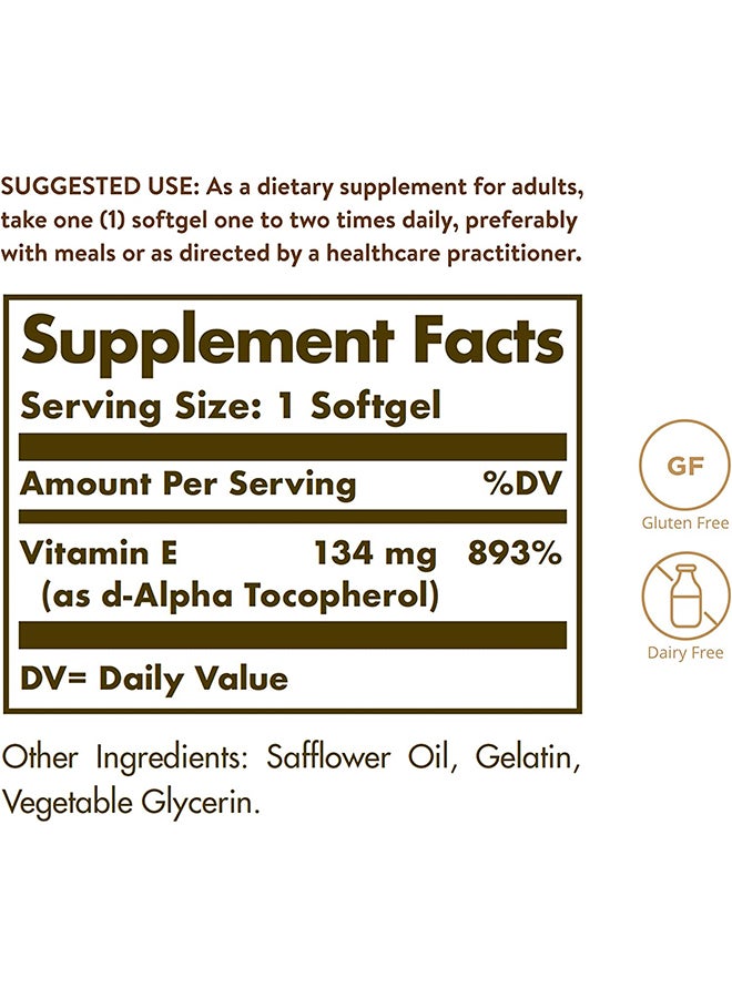 Solgar Natural Source Vitamin E 200IU - 100 Softgels - Image 2