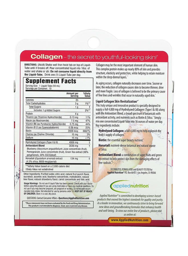 appliednutrition Strawberry And Kiwi Flavoured Liquid Collagen Skin Revitalization - 10 Tube 10 ml Each - Image 3